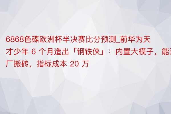 6868色碟欧洲杯半决赛比分预测_前华为天才少年 6 个月造出「钢铁侠」：内置大模子，能进厂搬砖，指标成本 20 万